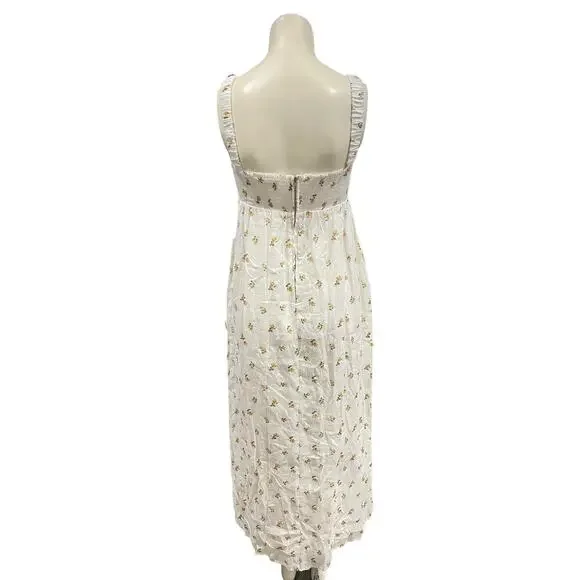 Reformation Tana Linen White Floral Maxi Dress Small